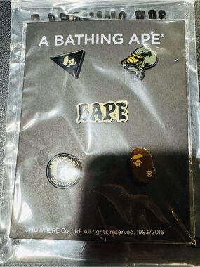 A Bathing Ape (BAPE) Black & Gold Logo Pin Set - Men